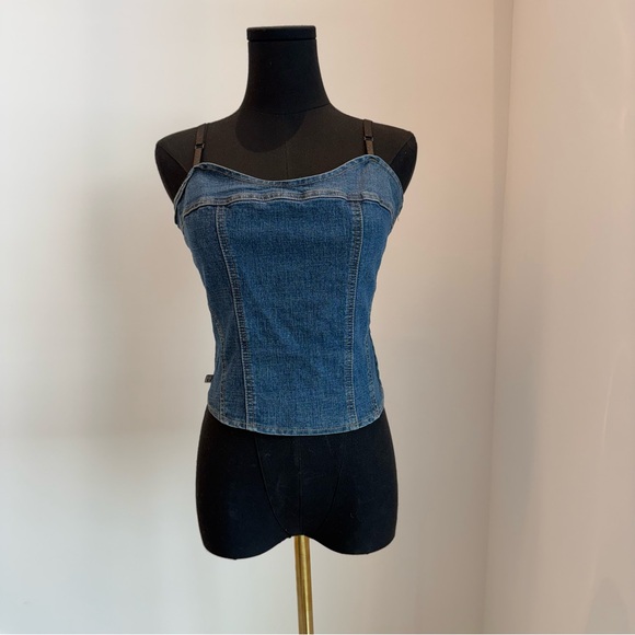 Vintage BONGO Light Blue Corset Denim Top - Picture 2 of 10